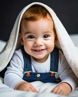 ai gerado fechar-se retrato sorridente gerado pelo bebê imagem foto