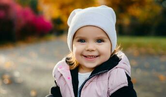 ai gerado fechar-se retrato sorridente gerado pelo bebê imagem foto