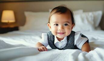 ai gerado fechar-se retrato sorridente gerado pelo bebê imagem foto