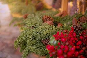 feito à mão Natal coroas às uma europeu cristmas mercado foto