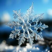 ai gerado floco de neve aterrissagem em a gelado chão. Natal Tempo foto