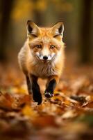 ai gerado vermelho Raposa dentro a outono floresta. lindo selvagem animal dentro natureza. foto