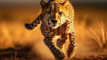ai gerado guepardo corrida dentro a savana foto