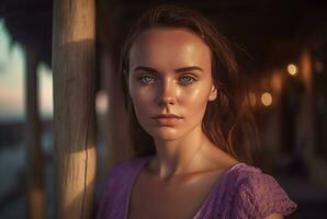 ai gerado menina retrato em verão tropical período de férias. gerar ai foto