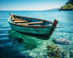 ai gerado barcos dentro verde oceano água foto