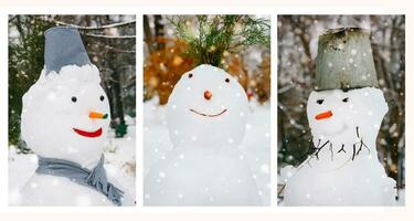 retratos do três boneco de neve dentro a parque foto