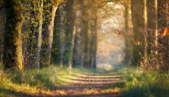 ai gerado floresta dentro a manhã foto