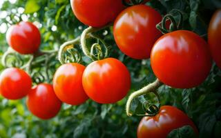 ai gerado generoso colheita vibrante tomates em linha reta a partir de a jardim ai gerado foto