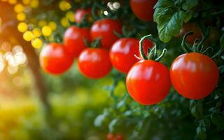 ai gerado generoso colheita vibrante tomates em linha reta a partir de a jardim ai gerado foto