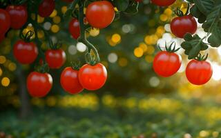 ai gerado generoso colheita vibrante tomates em linha reta a partir de a jardim ai gerado foto