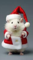 ai gerado adorável fofo hamster santa chapéu sentado Natal presente caixa luzes foto Novo ano poster