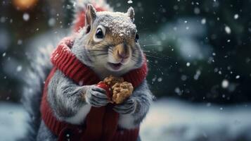 ai gerado fofa coala vermelho santa chapéu fundo neve cartão postal fofo animais presente vermelho inverno foto