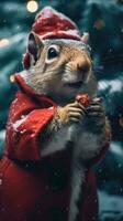 ai gerado fofa coala vermelho santa chapéu fundo neve cartão postal fofo animais presente vermelho inverno foto