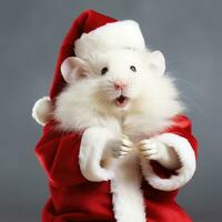 ai gerado adorável fofo hamster santa chapéu sentado Natal presente caixa luzes foto Novo ano poster