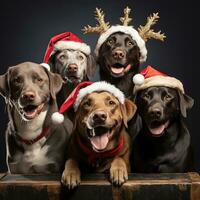 ai gerado fofa cachorro rouco Lobo cachorro com Natal presente caixas conceito foto poster alegre presente vermelho Novo ano