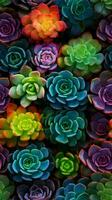 ai gerado colorida suculento plantas arranjo dentro jardim foto