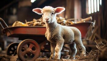 ai gerado fofa alpaca pastar dentro Prado, encarando inocentemente às Câmera gerado de ai foto