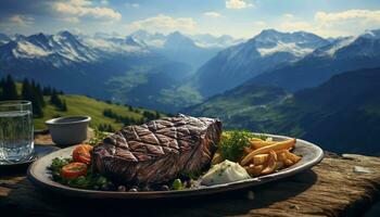 ai gerado grelhado bife, cozinhou cru, suculento e temperado com especiaria gerado de ai foto