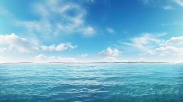 ai gerado marinha com uma Largo horizonte e azul céu foto