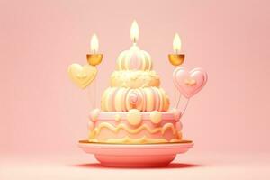 ai gerado fofa aniversário colorida bolo, doce comida, generativo ai foto