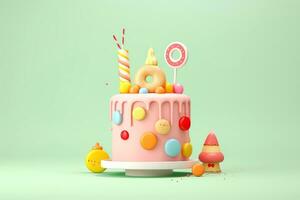 ai gerado fofa aniversário colorida bolo, doce comida, generativo ai foto