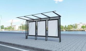 Ilustração 3D da maquete do abrigo de ônibus do ponto de ônibus foto