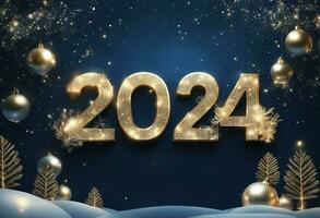 ai gerado feliz Novo ano escrito em azul fundo feliz Novo ano 2024. foto