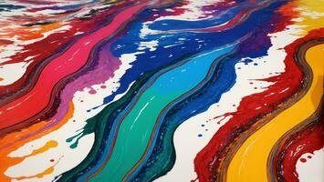 ai gerado colorida guache líquido pintura fluindo em tela de pintura papel de parede foto