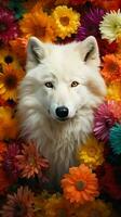 ai gerado lindo branco Lobo e vibrante Primavera flores foto