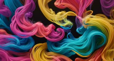 ai gerado dinâmico colorida fumaça fluxo em Sombrio fundo papel de parede abstrato foto