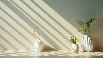 caloroso luz solar fundição sombras em quarto com plantas foto