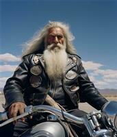 ai gerado homem motocicleta Jaqueta viagem maduro bicicleta retrato rua barba transporte pessoa foto
