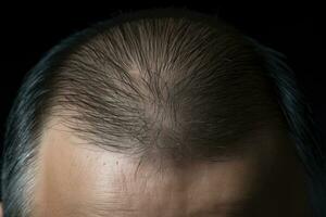 ai gerado adulto problema Cuidado pele branco Careca caucasiano linha do cabelo cabeça retrocedendo cabelo homens humano foto