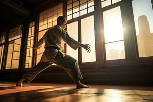 ai gerado cinto masculino marcial açao combate Treinamento karatê quimono taekwondo Forte Preto ativo foto