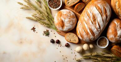 ai gerado caseiro fresco fermento pão, Sombrio fundo - ai gerado imagem foto