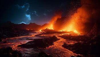 ai gerado em erupção montanha pico, fumaça e vapor crio uma perigoso panorama gerado de ai foto