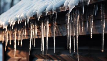 ai gerado frescor do inverno refletido dentro transparente gelo cristal padrões gerado de ai foto