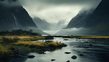 ai gerado majestoso montanha alcance reflete dentro tranquilo água, exibindo natural beleza gerado de ai foto