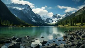 ai gerado majestoso montanha alcance reflete dentro tranquilo água, exibindo natural beleza gerado de ai foto