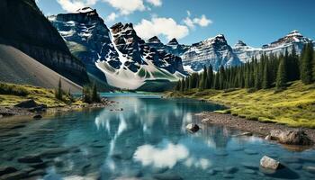 ai gerado majestoso montanha alcance reflete dentro tranquilo água, exibindo natural beleza gerado de ai foto