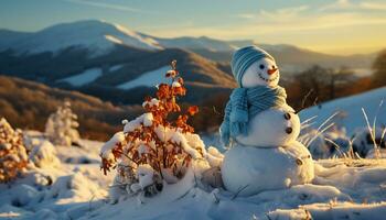 ai gerado sorridente homem dentro inverno, a comemorar com neve, presente, e alegria gerado de ai foto