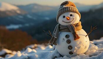 inverno Diversão boneco de neve sorrisos, bola de neve brigas, e acolhedor celebrações gerado de ai foto