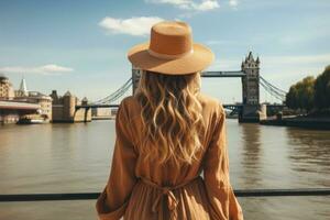 ai gerado mulher caminhando em rua dentro Paris. ai gerado foto