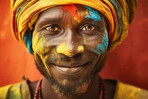 colorida retrato do africano homem , ai gerado foto