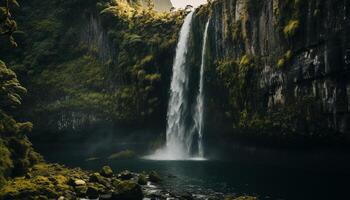 ai gerado majestoso montanha faixa, fluindo água, tranquilo cena, natureza beleza gerado de ai foto