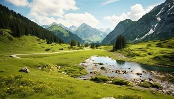 ai gerado majestoso montanha alcance reflete dentro tranquilo água, exibindo natural beleza gerado de ai foto