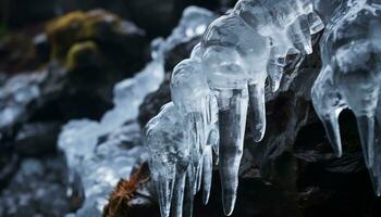 ai gerado frescor do inverno refletido dentro transparente gelo cristal padrões gerado de ai foto