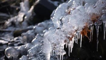 ai gerado frescor do inverno refletido dentro transparente gelo cristal padrões gerado de ai foto