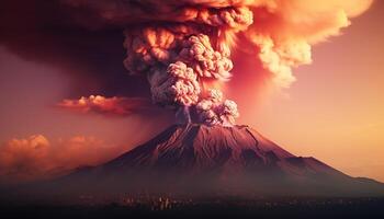 ai gerado brilhando fogueira entra em erupção, Derretendo aço dentro natureza fogosa inferno gerado de ai foto