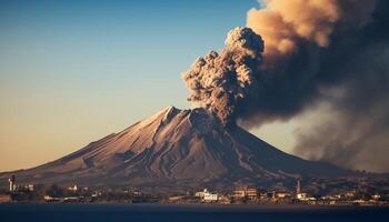 ai gerado brilhando fogueira entra em erupção, Derretendo aço dentro natureza fogosa inferno gerado de ai foto